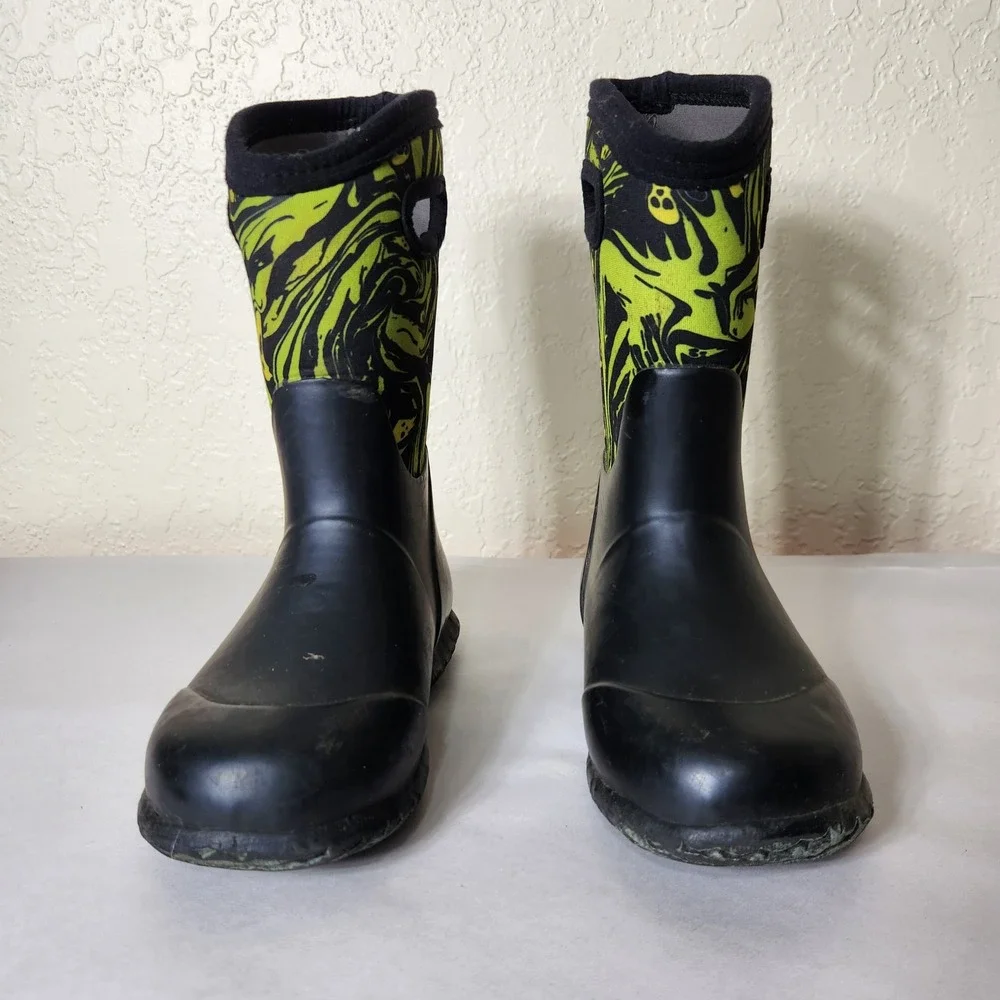Bogs Kids York Spooky Waterproof Rain Boots Black Neon Green Ghost 72887-009 13